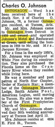 Superior Shores Resort (Johnsons Motel & Resort) - Nov 1969 Article